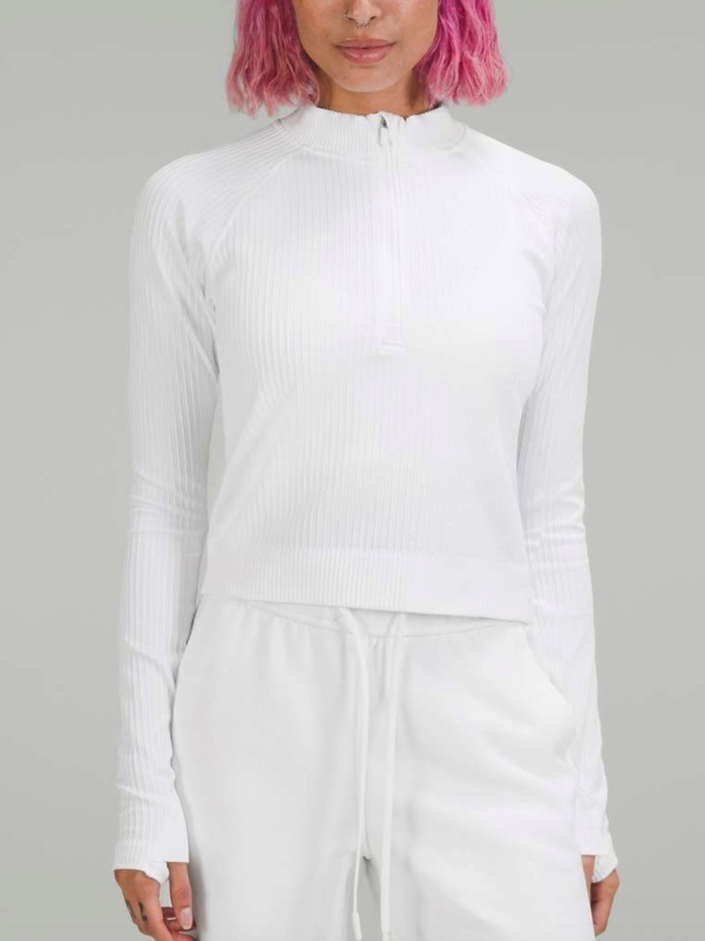 Lululemon Rest Less Cropped Half Zip, Rib White